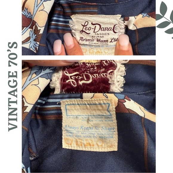 Vintage 70s Leo-Danal for Normie Hum Navy Blue Abstract Floral Shirt Dress Midi - Picture 9 of 10